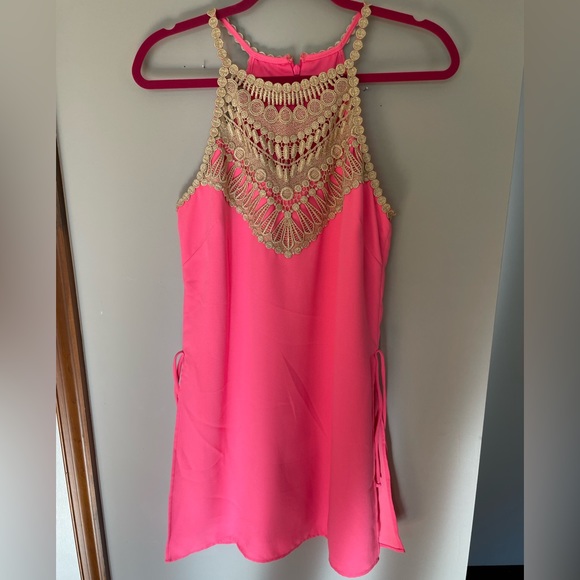 Lilly Pulitzer Pink Jumpsuit with Cream Lace Detail - Picture 2 of 7